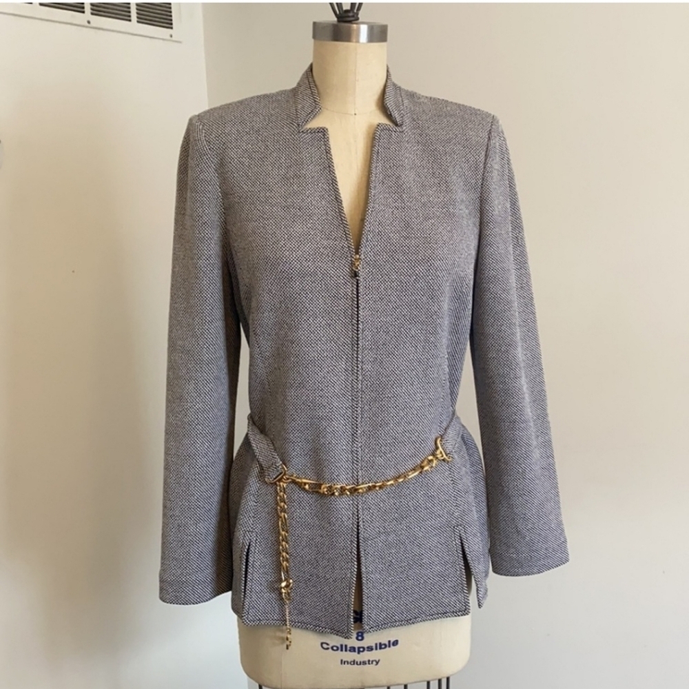 St. John Collection Sport Jersey Chain Belt Zip Jacket
